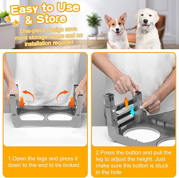 COMESOON Elevated Dog Bowls for Small Medium Dogs, 3 Height Adjustable Raised Stand with 2 Thick 6" Stainless Steel Food Bowls, Non-Slip Feeder Adjusts to 2.75", 6", 7.5", Grey - Image 6