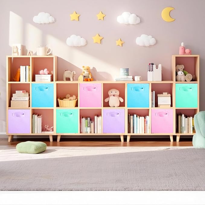 ShellKingdom Storage Bins, Foldable Fabric Storage Cubes, 8 Pack, 4 Colors | Cloth Organizer Drawer For Closet And Toys, 13 X 13 X 13 INCH, (Pink+Lavender+Light Blue+Mint Green) - Image 2