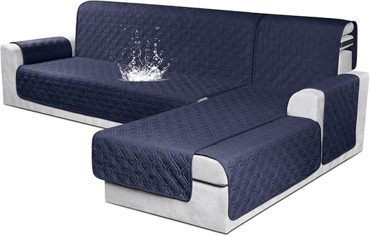 VANSOFY Sectional Couch Covers 100% Waterproof L Shaped Sofa Slipcover 3pcs Reversible Chaise Lounge Cover for Sectional Sofa Furniture Protector Cover for Pets Cat Dog(Large, Dark Blue) by VANSOFYFURNITURECOVERS