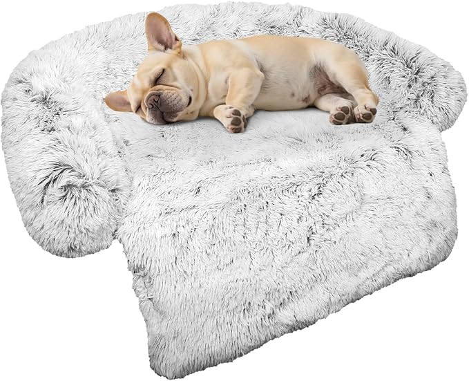 Calming Dog Bed Fluffy Plush Dog Mat for Furniture Protector with Removable Washable Cover for Large Medium Small Dogs and Cats (Small(35x31x5), Light Grey) by GGIB