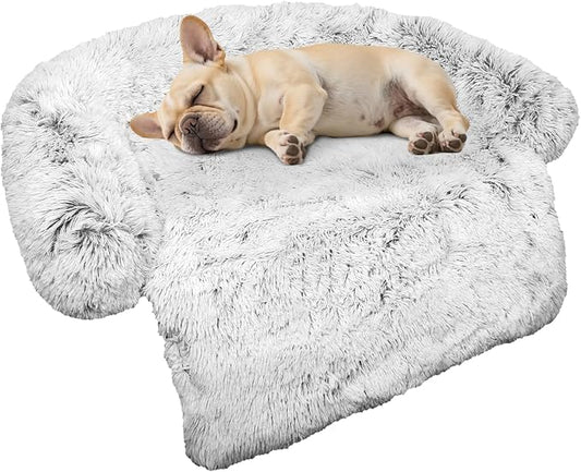 Calming Dog Bed Fluffy Plush Dog Mat for Furniture Protector with Removable Washable Cover for Large Medium Small Dogs and Cats (Small(35x31x5), Light Grey) by GGIB