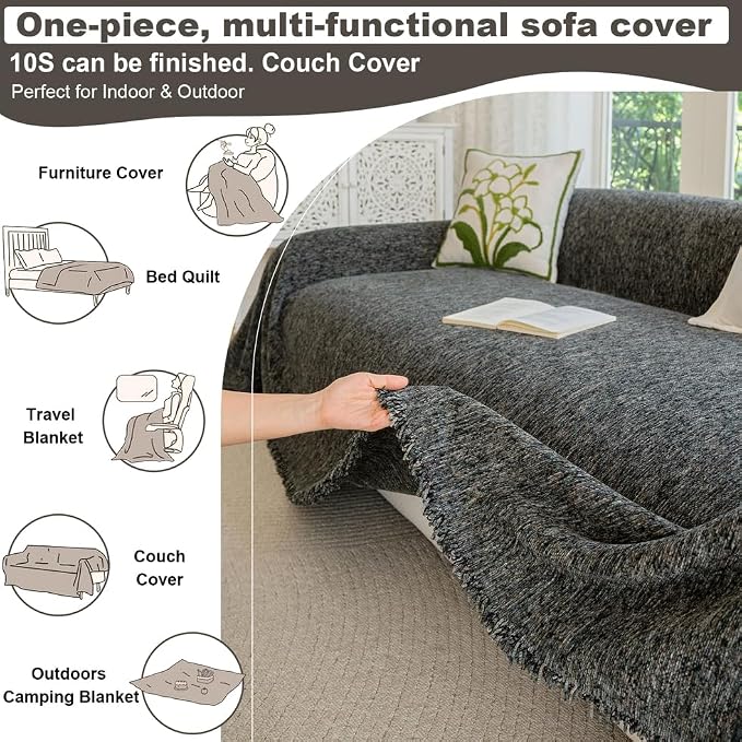 ROOMLIFE Gray Couch Cover Boho Sofa Covers for 3 Cushion Couch Washable, Furniture Protector Sofa Couch Cover for Dogs, Soft Chenille Sofa Slipcover, Couch Throw Blankets with Tassels 71 '' X 134'' - Image 7