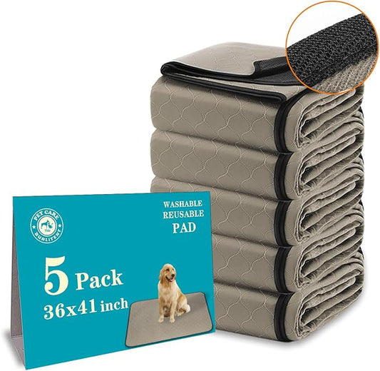 Bunlitent Washable Pee Pads for Dogs 36" x 41", 5 Pack, Reusable Puppy Pads | Reusable, Quick Dry, Anti-Slip, Waterproof, Whelping Pad for Pet, Playpen, Incontinence, Housebreaking, Training, Brown by Bunlitent