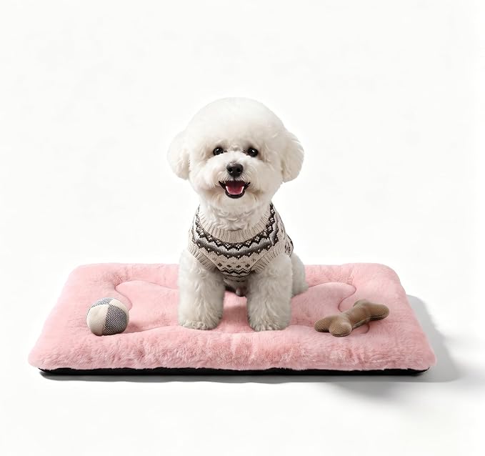 Dog Bed 24" for Metal Crate Pad, Washable Kennel Mat for Small Puppy & Cats | Soft faux rabbit fur, non-slip,machine wash/dry, plush cushioning, for crates, floors & travel, multiple sizes for all breeds by Poimerk