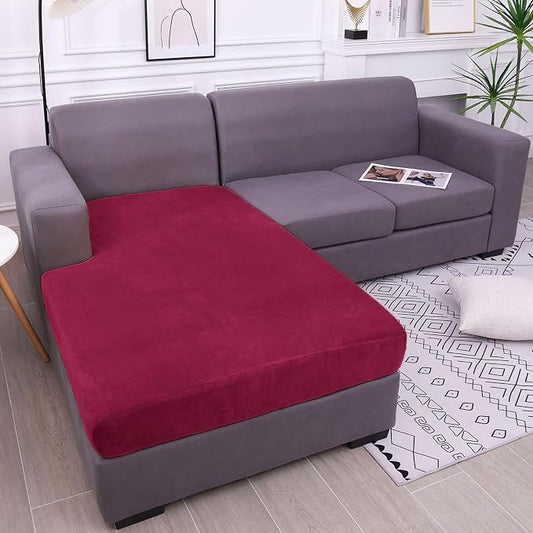 hyha Velvet Couch Cushion Covers, Sofa Covers for Cushion Couch Washable | Soft Plush Sofa Slipcover, Elastic Bottom, Non-Slip Wear Resistant Furniture Protector, Ideal For Pets & Kids, Chaise by hyha