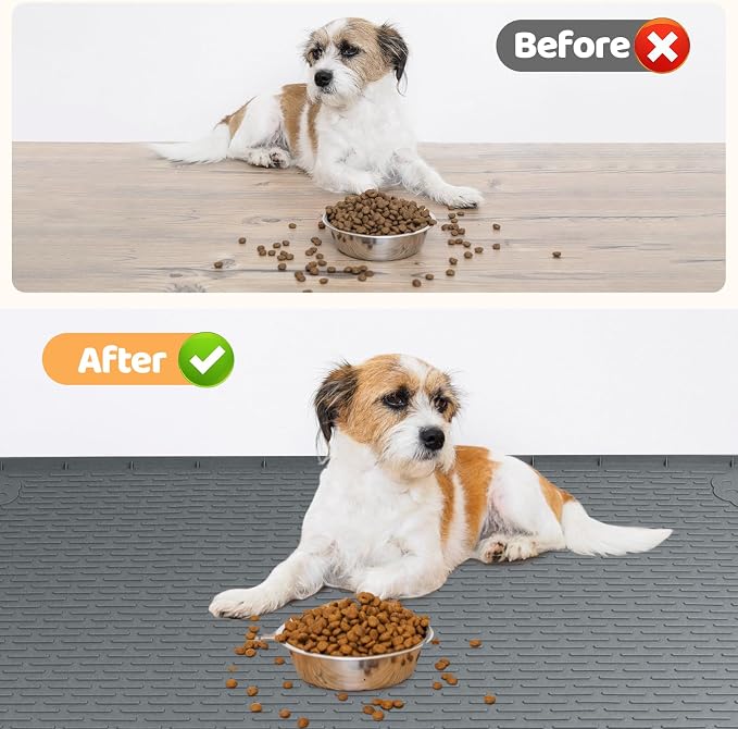 Dog Food Mat 57''x40'' Extra Large Dog Mat for Food and Water, Dark Grey | Silicone Dog Bowl Mat with Raised Edge, Waterproof Non-Slip Pet Feeding Mat for Floors, fit for Dog Cat Bowls - Image 4
