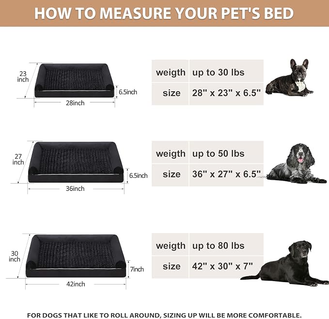 BFPETHOME Orthopedic Washable Large Dog Bed for Senior Dog Comfy Sleep | Waterproof Big Soft Pet Couch Bed for Dogs Relax with Removable Cover Supportive Egg Crate Foam Black 36x27 Inch - Image 6