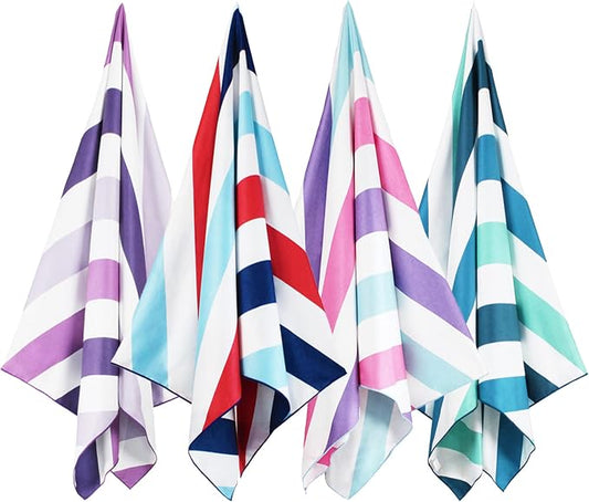Whale Flotilla 4 Pack Large Quick Dry Beach Towel (30"x60"), Microfiber Sand-Free Beach Towel Set, Super Absorbent Compact Pool Travel Accessories, Purple/Navy/Aqua/Pink by WHALEFLOTILLA