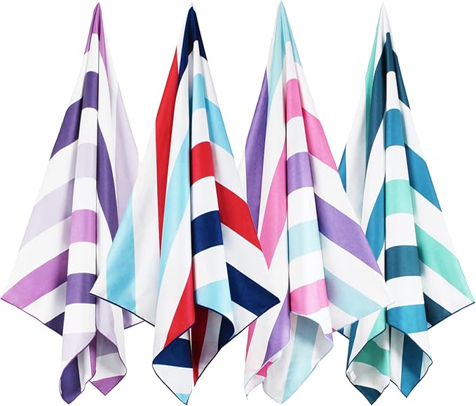 Whale Flotilla 4 Pack Large Quick Dry Beach Towel (30"x60"), Microfiber Sand-Free Beach Towel Set, Super Absorbent Compact Pool Travel Accessories, Purple/Navy/Aqua/Pink by WHALEFLOTILLA