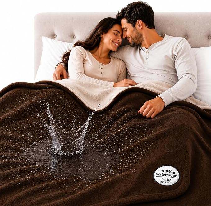 The Original Good-Time Brown/Beige Waterproof Blanket Jumbo 80x60 | 100% Leakproof for Messy Moments, Pets and Spills, Machine Wash & Dry by TOP+Waterproof+Blanket