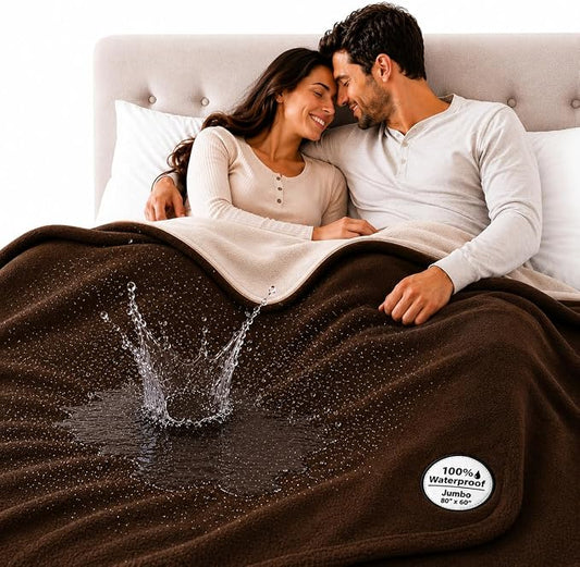 The Original Good-Time Brown/Beige Waterproof Blanket Jumbo 80x60 | 100% Leakproof for Messy Moments, Pets and Spills, Machine Wash & Dry by TOP+Waterproof+Blanket