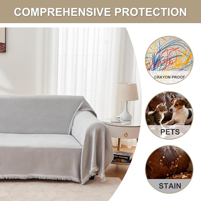 Chair Cover for Washable Sectional Couch Covers, Chair(71"x91"), Light grey | Couch Covers Protector with Tassel Sofa Slipcover for Pet & Kid Friendly - Image 5