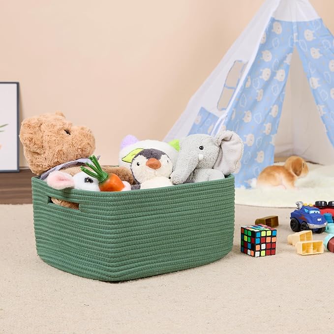 MiniArk Large Storage Baskets for Shelves, 17 x 13 x 7.5” Closet Organizers Bins for Clothes Blanket Towels, Baby Nursery, Toy Baskets Box, Woven Rope Baskets, 2 Packs Green - Image 5