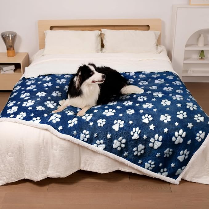 Cute Waterproof Blanket for Dog Puppy Cat, 30"x40", Navy Blue | 3D Textured Paw Pet Blanket for Bed Couch Sofa, Soft Liquid Pee Proof Pet Furniture Protector - Image 6