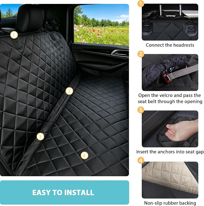 Truck Dog Seat Cover for Pickup Back Seat | Mesh Window & Seat Belt | 100% Waterproof Dog Hammock for Car Safe Travel with Side Door Protectors | Non-Slip, Scratchproof Pet Rear Seat Cover - Image 5