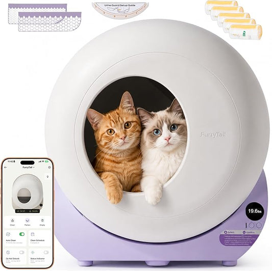 Furrytail Automatic Litter Box Self Cleaning with 120 Trash Bags, App Control, Advanced Odor & Leak Control, Large Capacity for Multi Cat Homes,Kitty Litter Box, Smart Safety Sensors, Purple by Furrytail