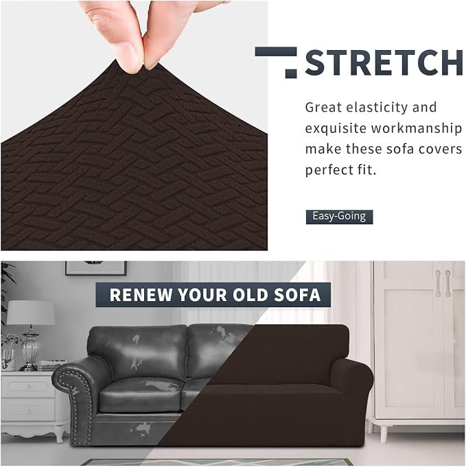 Easy-Going Stretch Jacquard Couch Cover, 1-Piece Soft Sofa Cover, Sofa Slipcover with Anti-Slip Foams, Washable Furniture Protector for Kids, Pets (Oversized Sofa, Chocolate1) - Image 3