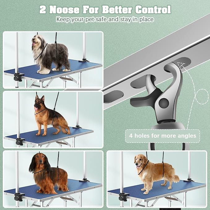 Lyromix 42'' Stainless Steel Pet Dog Grooming Table, Arm/Noose/Tray, Blue | Foldable Dog Grooming Table for Dogs at Home, Adjustable Height Arm, Non-Slip Waterproof Tabletop, Capacity 330Lb - Image 3