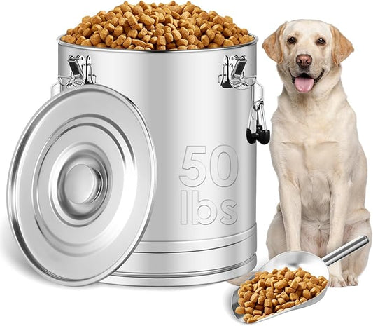 Stainless Steel Dog Food Storage Container,50LB/55LB Airtight Dog Food Storage Container with Lid to Keep Fresh,Easy Clean Large Pet Food Storage Container with Scoop for Cat Food,Chicken Feed,Rice by Unknown