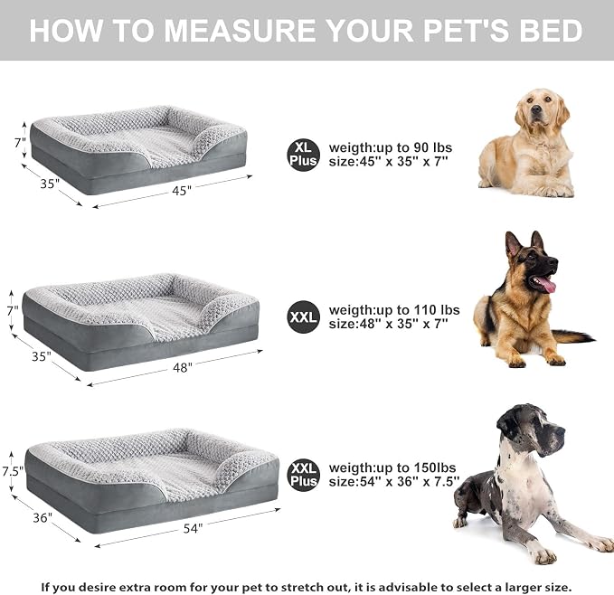 LEXTRO Washable Orthopedic Dog Bed for Extra Large Dogs, Egg Crate Foam Bed | 54x35 Inch Large Dog Couch Bed Equipped with Removable Waterproof Pillow Cover and Anti-Slip Bottom, Pet Bed - Image 4