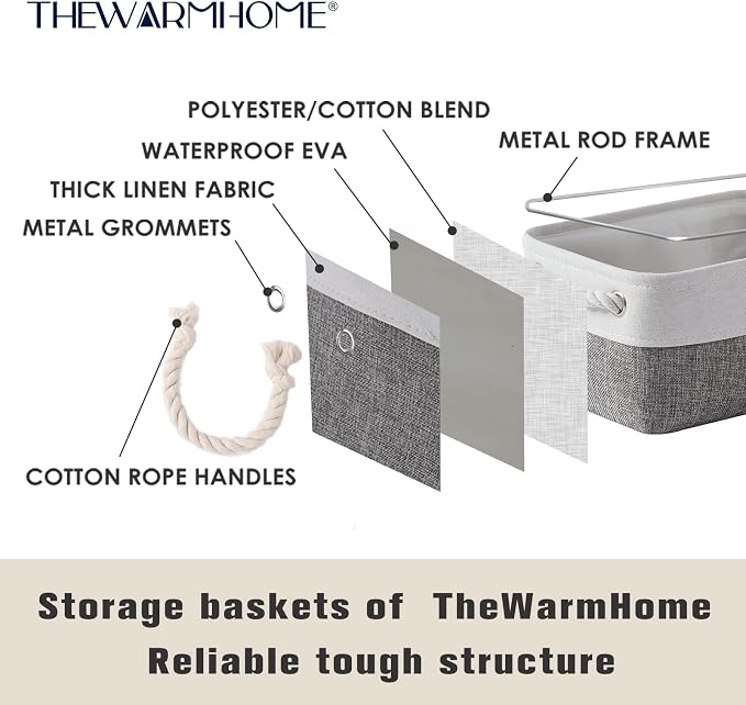 TheWarmHome Small Storage Baskets for Organizing,Storage Baskets for Shelves,Small Fabric Storage Bins W/Handles For Closet Nursery Toy Decorative Foldable (White&Grey, 11.8L*7.9W*5.2H-6 Pack) - Image 4
