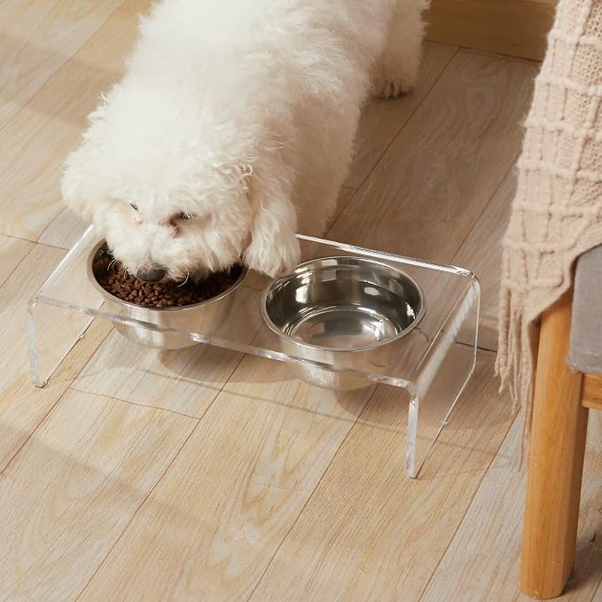 Acrylic Elevated Dog Cat Bowls Pet Feeder Double Bowl Raised Stand Comes with 4 Removable Stainless Steel Bowls. Perfect for Cats Puppies Small Dogs, 3.75 Inch - Image 2