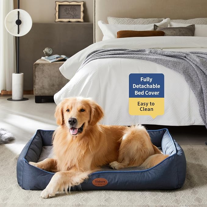 Tidore Orthopedic Dog Beds for Medium Dogs, Durable Egg Crate Foam Sofa Dog Bed wit Washable Removable Cover,Waterproof Lining,Pet Bed for Large Dogs (Navy Blue, 39.4" L x 31.5" W x 7.4" Th) - Image 2