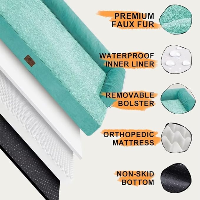 MEKIY Orthopedic Waterproof Jumbo Dog Bed with Bolster for Extra Large Dogs | Pillow Support for Neck Relief, Egg Crate Foam, Waterproof Liner, Anti-Slip Bottom, Removable Bolster Cover, 53 x 42 Inch - Image 5