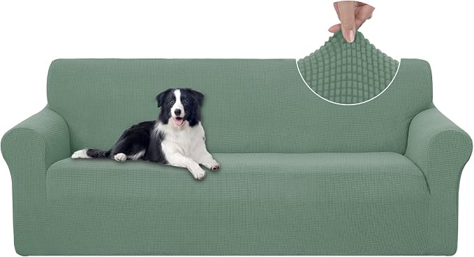 U-NICE HOME Stretch Couch Cover Slipcover for 3 Cushion Sofa, Cyan | 1-Piece Sofa cover, Washable, Pet friendly, Furniture protector, Polyester Spandex Jacquard fabric by U-NICEHOME