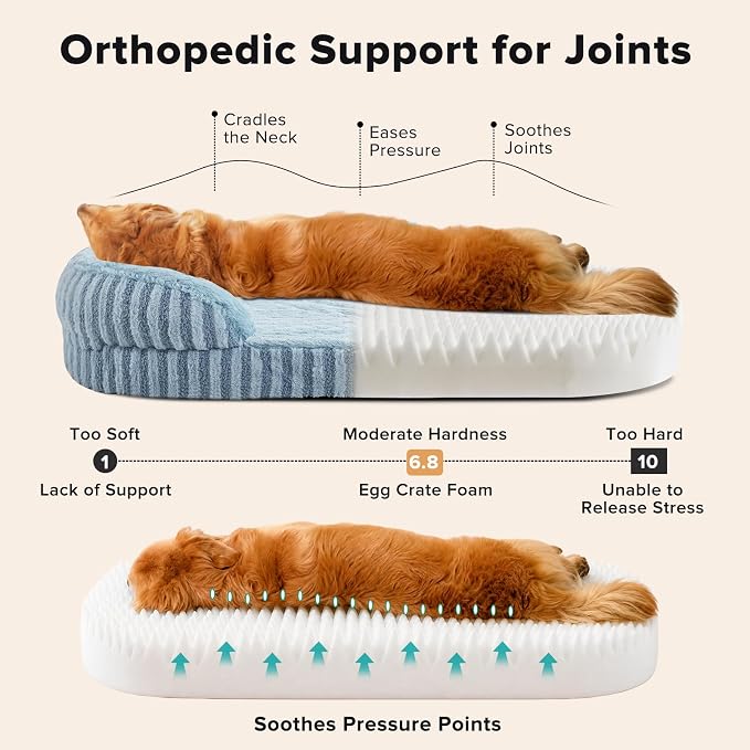 MIXJOY Orthopedic Dog Beds Medium Sized Dog,Medium Waterproof Oval Dog Bed with Removable Washable Cover,Egg-Crate Foam Big Pet Bed Couch Sofa with Bolster Sides,Non-Slip Bottom,M 28"X23",Blue - Image 2