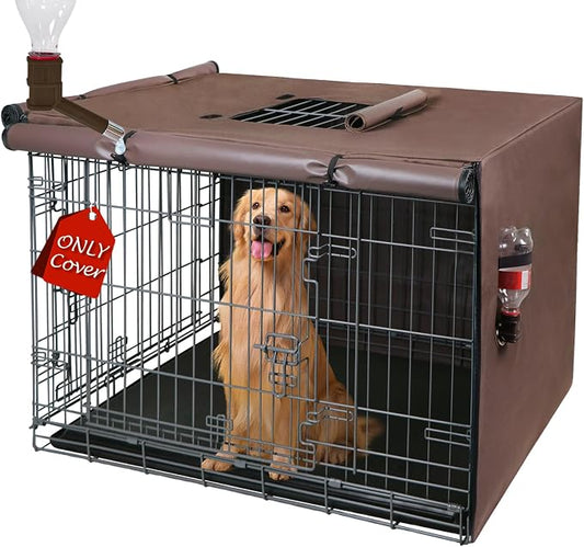 Dog Crate Cover Heavy Duty Oxford Fabric for 48-Inch Wire Crates | Brown Kennel Cover Only, Fits 1 & 2 Door Wire Cages, Provides Privacy & Comfort Space, Includes Water Bottle Sipper Tube by Peipaws