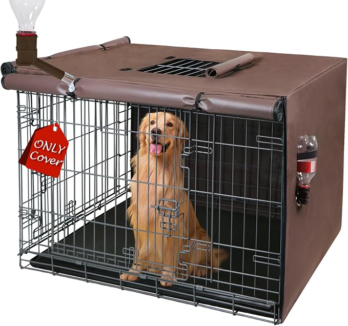 Dog Crate Cover Heavy Duty Oxford Fabric for 36-Inch Wire Crates | Brown Kennel Cover Only, Fits 1 & 2 Door Wire Cages, Provides Privacy & Comfort Space, Includes Water Bottle Sipper Tube by Peipaws