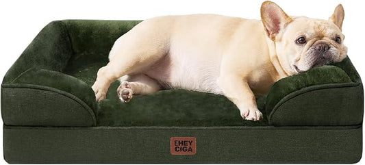 EHEYCIGA Orthopedic Dog Bed Medium Size Dog, Waterproof Washable Pet Beds | Non-Slip Bottom and Egg-Crate Memory Foam Dog Couch Bed with Washable Removable Cover, Dark Green by EHEYCIGA