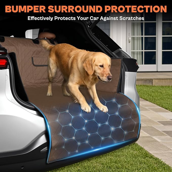 IVY&LANE SUV Cargo Liner for Dogs,Waterproof Trunk Cover Dog Car Seat Mat for SUVs Sedans Vans with Bumper Flap Protector,Non-Slip,Large Size Universal Fit,Brown - Image 5