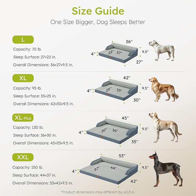 CWAWZ XL Plus Orthopedic Dog Bed, Big Dog Bed for Large Sized Dogs, Dual-Sided Pet Cooling Beds with Memory Foam Washable Cover Nonslip Bottom, Waterproof Pet Couch with Bolster, Dark Grey - Image 7