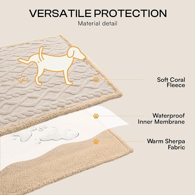Luciphia Waterproof Blanket for Twin Bed Reversible Fleece Couch Cover | Reversible waterproof pet blanket soft fleece machine washable protect couch bed, Beige-thicken 85" x 57" - Image 3