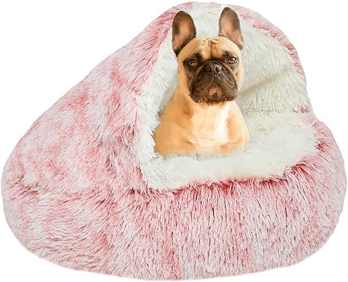 YUDANSI Small Dog Bed Hooded, Cat Cave Bed for Indoor Cats with Covered Hood for Small Dogs Cats Puppy, Plush Faux Fur Enclosed Nest(pink-26'') by YUDANSI