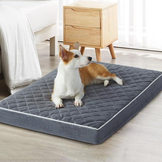 WNPETHOME Orthopedic Waterproof Large Dog Bed for Crate Cozy Sleep | Washable Large Pet Bed with Removable Cover, Multi-Needle Quilting Dogs Crate Beds Grey 35x22 Inch by WNPETHOMEPETSHOME