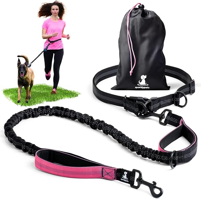 SparklyPets - Hands Free Dog Leash with Reflective Stitches - Waist Leash for Dog Walking, Hiking, Training, Jogging, Canicross, Running - for Medium & Large Breeds by SparklyPets