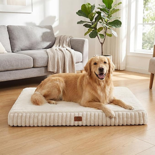 Orthopedic Dog Bed for Medium Dog, Waterproof Pet Bed,Non-Slip Bottom and Egg-Crate Foam with Removable Washable Cover Crate Bed,Cream,30"x20"x3" by DOPEDIO