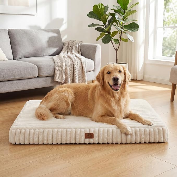 Orthopedic Dog Bed for Large Dog, Waterproof Pet Bed,Non-Slip Bottom and Egg-Crate Foam with Removable Washable Cover Crate Bed,Cream,36"x27"x3" by DOPEDIO