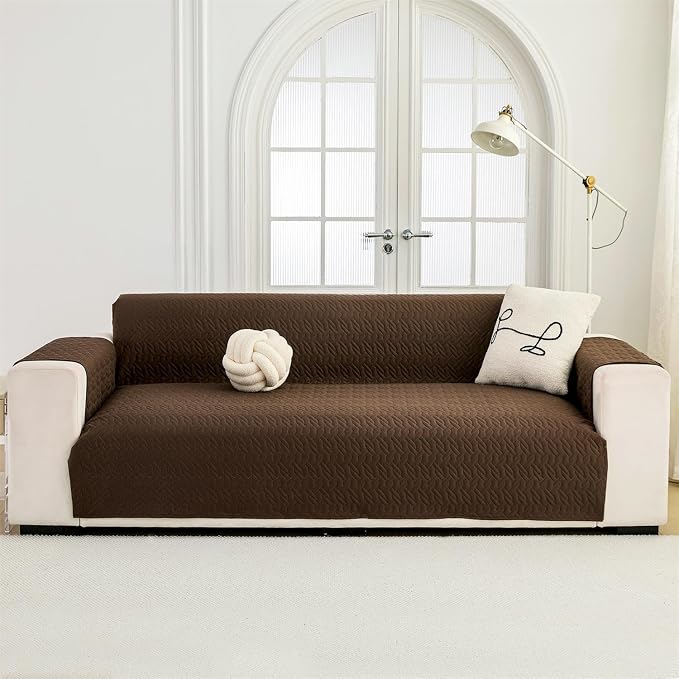 Cmfshape Skidproof Sofa Cover-Geometrical Couch Slipcover with Elastic Straps-Easy Fit Slip Cover-Washable Furniture Protector for Pets and Kids(Sofa66,Coffee) by cmfshape-quiltset