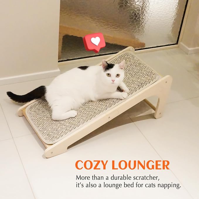PETKARAY Cat Scratcher, Sisal Cat Scratching Ramp, L Shape Scratch Board for Indoor Kitty, 27" Wall Furniture Protector with Mouse Toy, Chevron - Image 6
