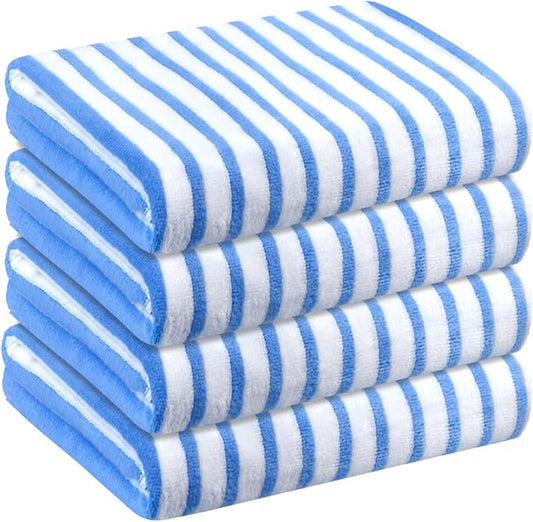 JML Microfiber Bath Towel Sets, 4 Pack, 27" x 55", Cabana Stripe Blue | Soft, Super Absorbent, Fast Drying Bath Towel Set for Swimming, Pool, Summer Beach Party by JML