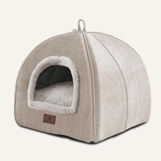 Cat Beds for Indoor Cats - Cat House Cats Tent with Removable Washable Cushioned Pillow, Soft and Self Kitten beds,Pet Bed(Large,Beige) by WINDRACING