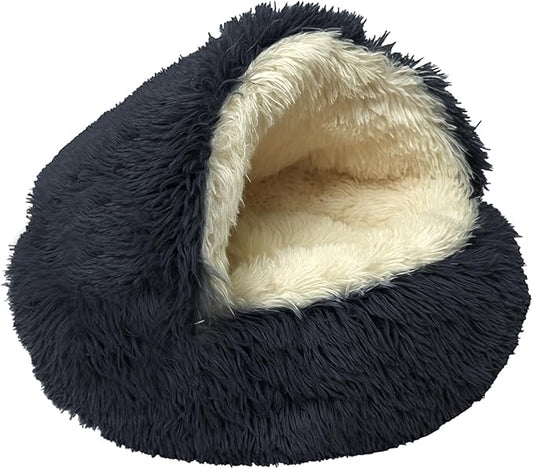 ShinHye Cat Bed Round Plush Fluffy Hooded Cat Bed Cave, Cozy for Indoor Cats or Small Dog beds, Soothing Pet Beds Doughnut Calm Anti-nxiety Dog Bed - Waterproof Bottom Washable (20×20inch, Dark Grey) by ShinHye