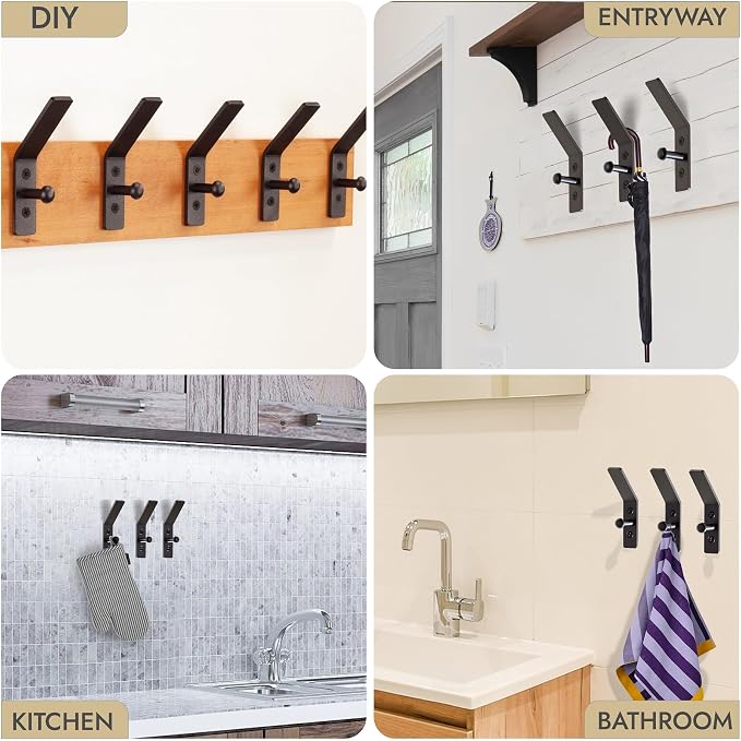 RTZEN Classic Farmhouse Wall Mount Multi-Use Wrought Iron Hook Set (3 Pack) | Decorative Rustic Metal Handcrafted Bathroom, Entreyway Home Decor Hooks Suitable for Coats, Towels, Robe or Hat Hanging - Image 5