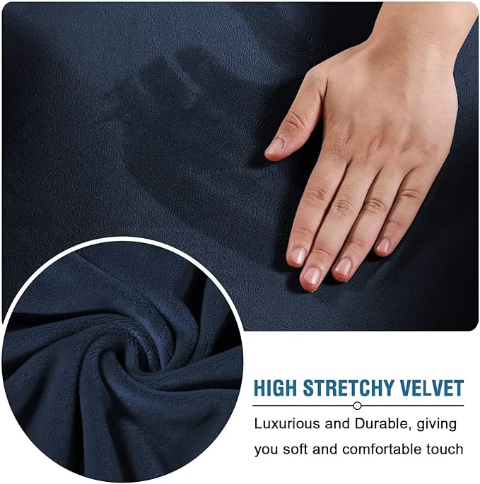 H.VERSAILTEX Real Velvet Plush 3 Piece Stretch Sofa Covers Couch Covers for 2 Cushion Couch Sofa Slipcovers Width Up to 90 Inch Feature Thick Soft Stay in Place (Large Sofa, Navy) - Image 5