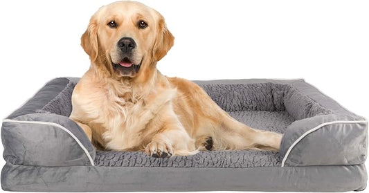 PETMAKER Orthopedic Dog Bed - 42in Dog Couch Bed with Supportive Wraparound Bolster and Removable Washable Cover - Egg-Crate Foam Extra Large Dog Bed for Pets up to 65lbs - Dog Products (Gray) by PETMAKER