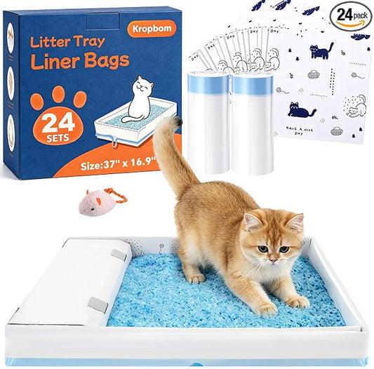 24 Pack Litter Box Liners Compatible with Safe Pets Scoopfree, 37"x16" | Cat Litter Box Tray Refill, Large Cat Waste Poop Bags, Anti-scratch Cardboard, Drawstring, Heavy Tear-resistant by KropBom